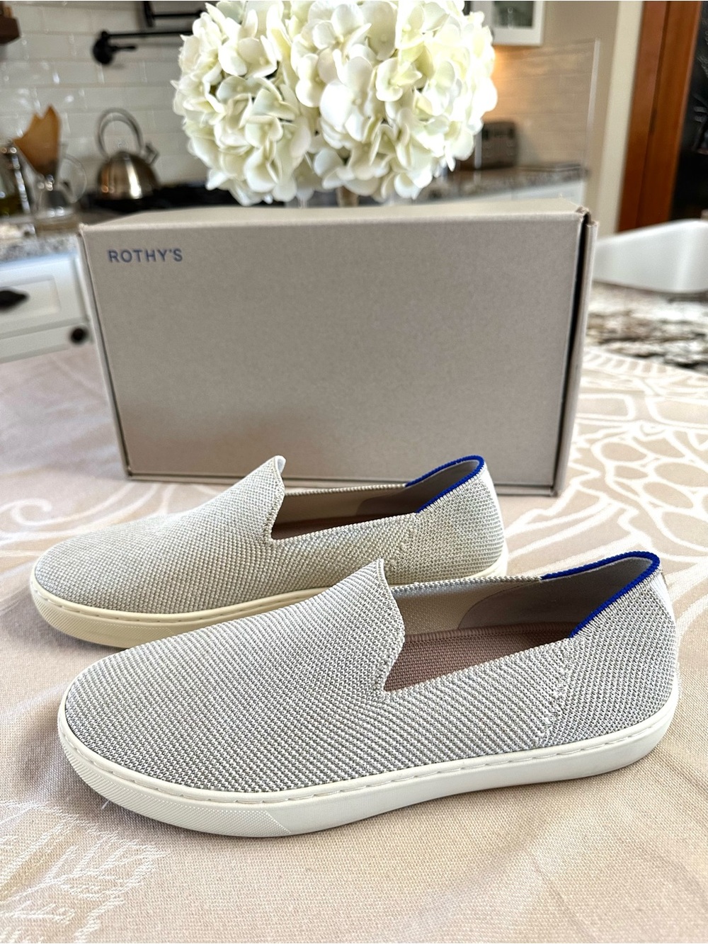 Rothy’s The Sneaker Diamond Twill Metallic Shimmer Slip On Shoes W9 w/ Box - Picture 4 of 10